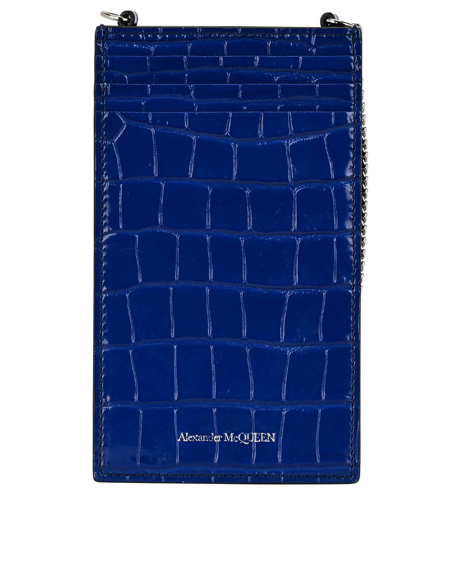 Alexander McQueen Skull Phone Holder Crossbody, &pound;175, Accessories, Blue, Patent Leather, Back view